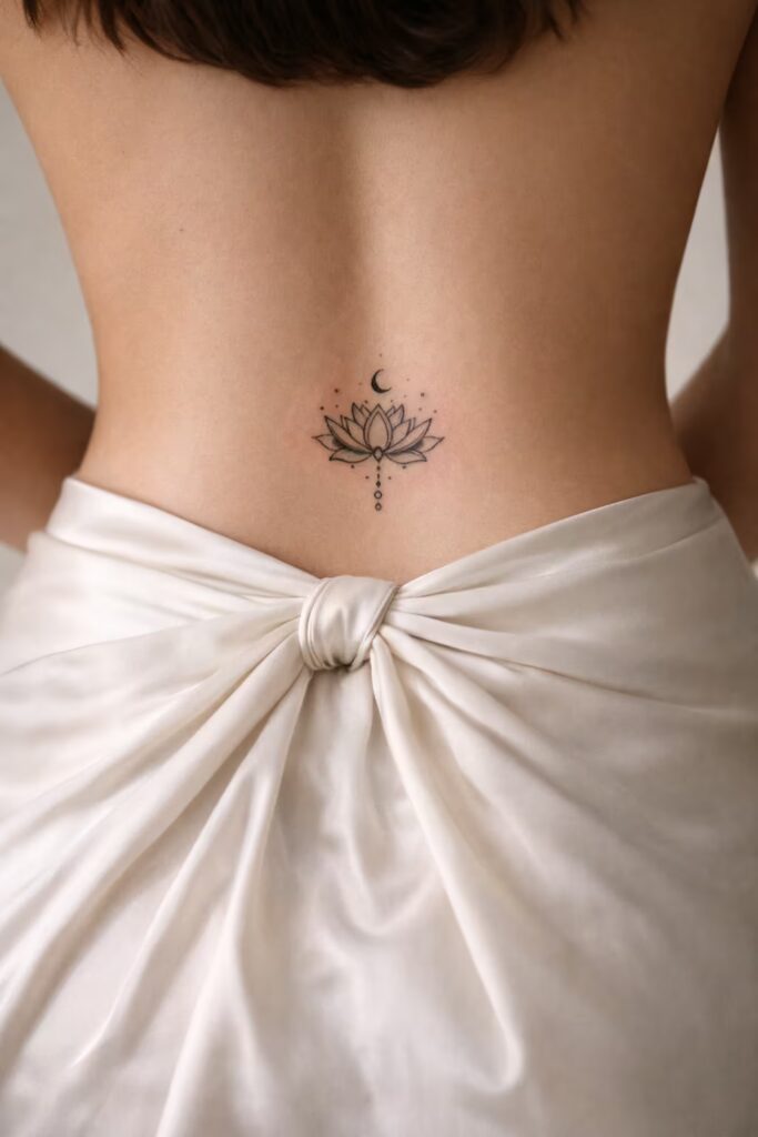 Lotus with Linear Symbolism - Tramp Stamp Tattoo