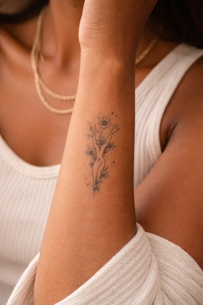 Floral Silhouette Forearm Tattoo Idea for Women