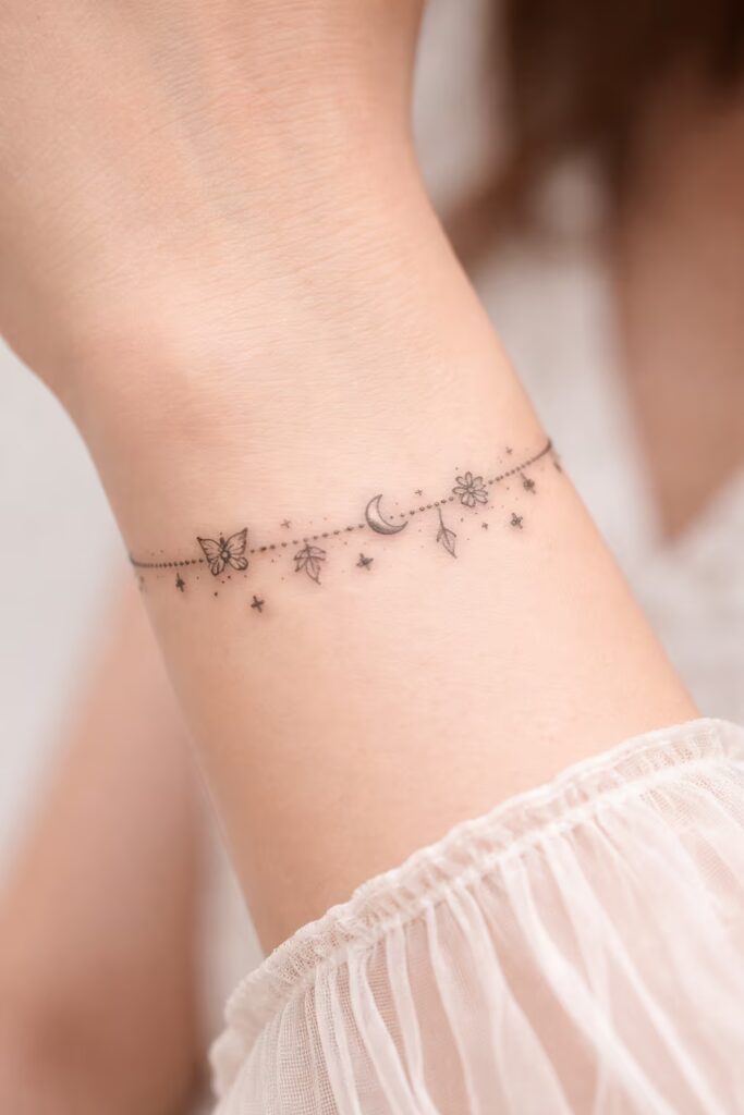 Butterfly & Daisy Fine Line Bracelet Tattoos for women