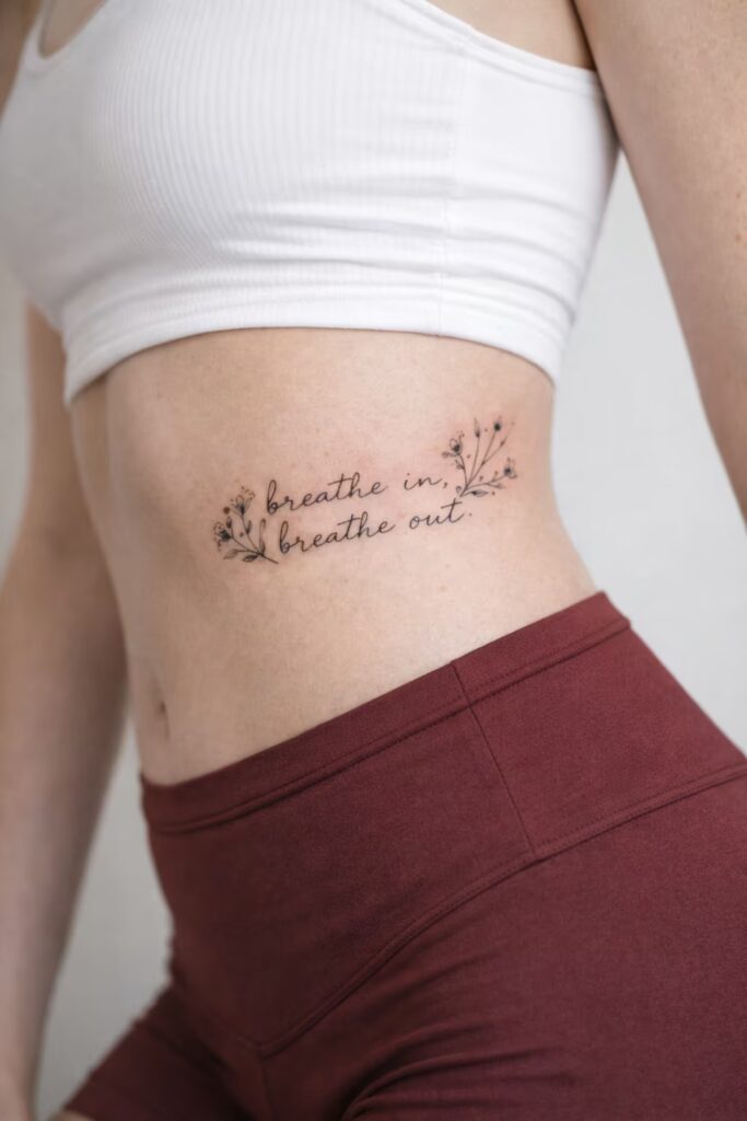 “Breathe In, Breathe Out” Baby’s Breath Side Tummy Tattoo for Women