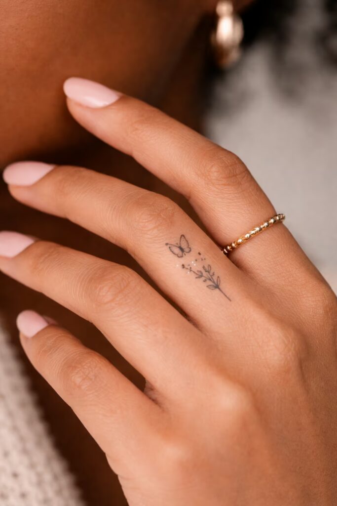 Butterfly & Floral Finger Tattoo 