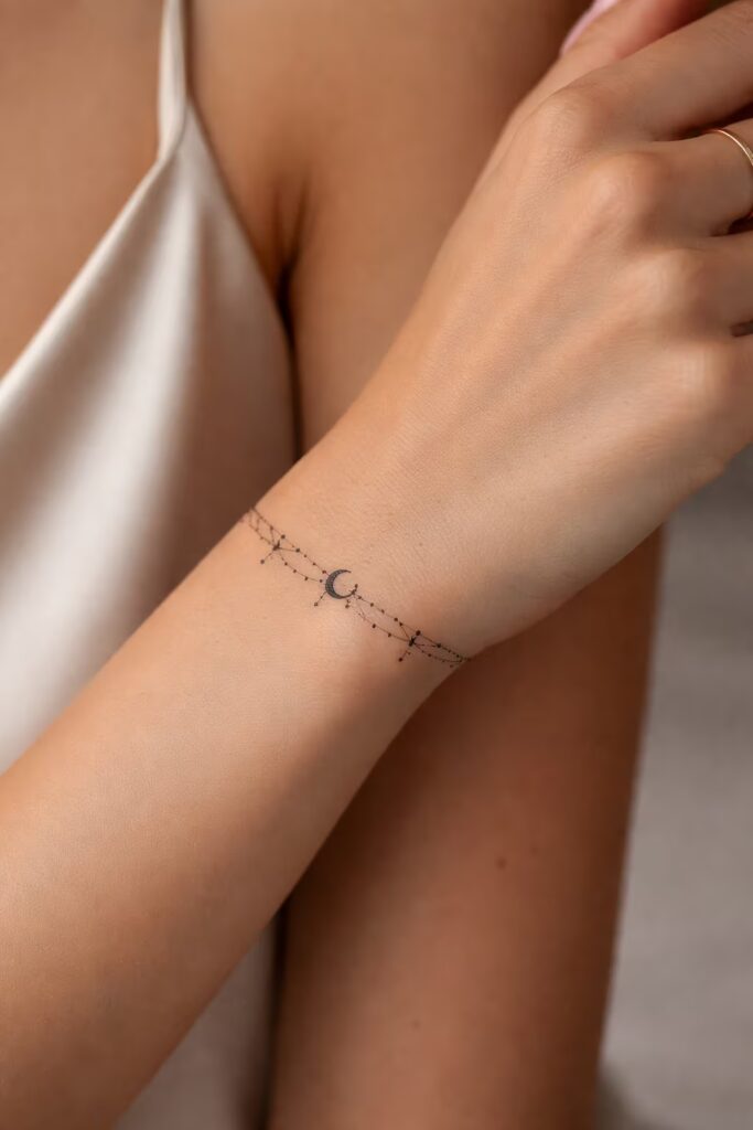 Celestial Fine-Line Bracelet Tattoo For Women