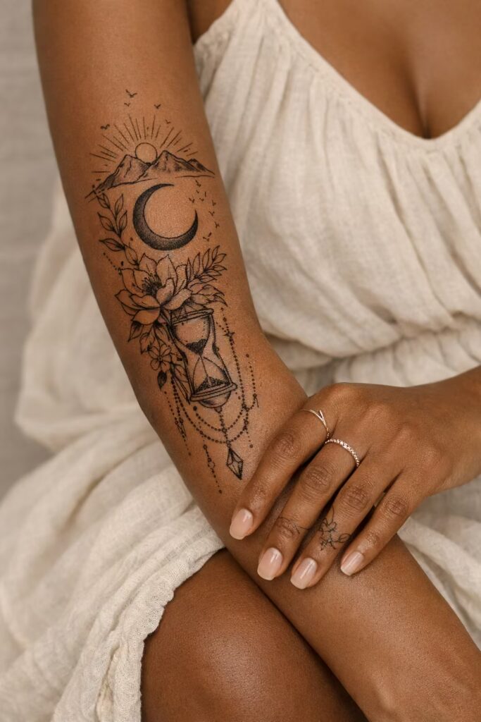 Celestial Lotus Forearm Tattoo for Women