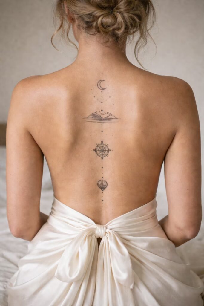 Celestial Minimalist Fine Line Back Tattoo for Women