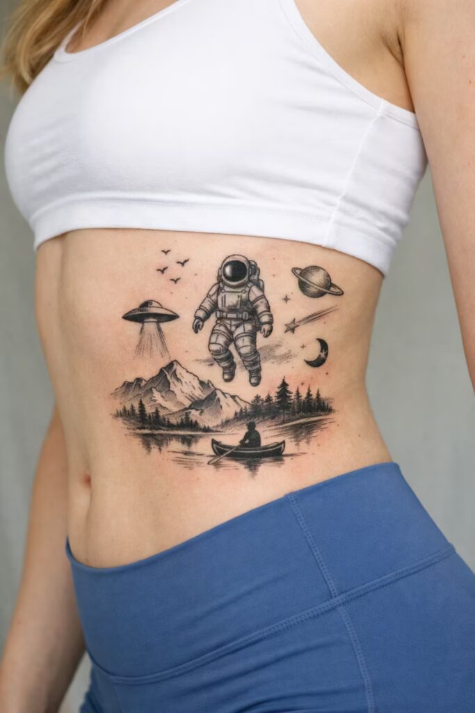 Cosmic Explorer Side Tummy Tattoo for Women