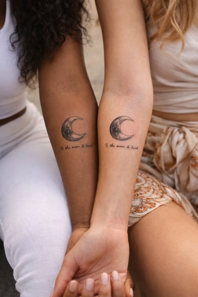 Crescent Moon Script Best Friend Tattoos