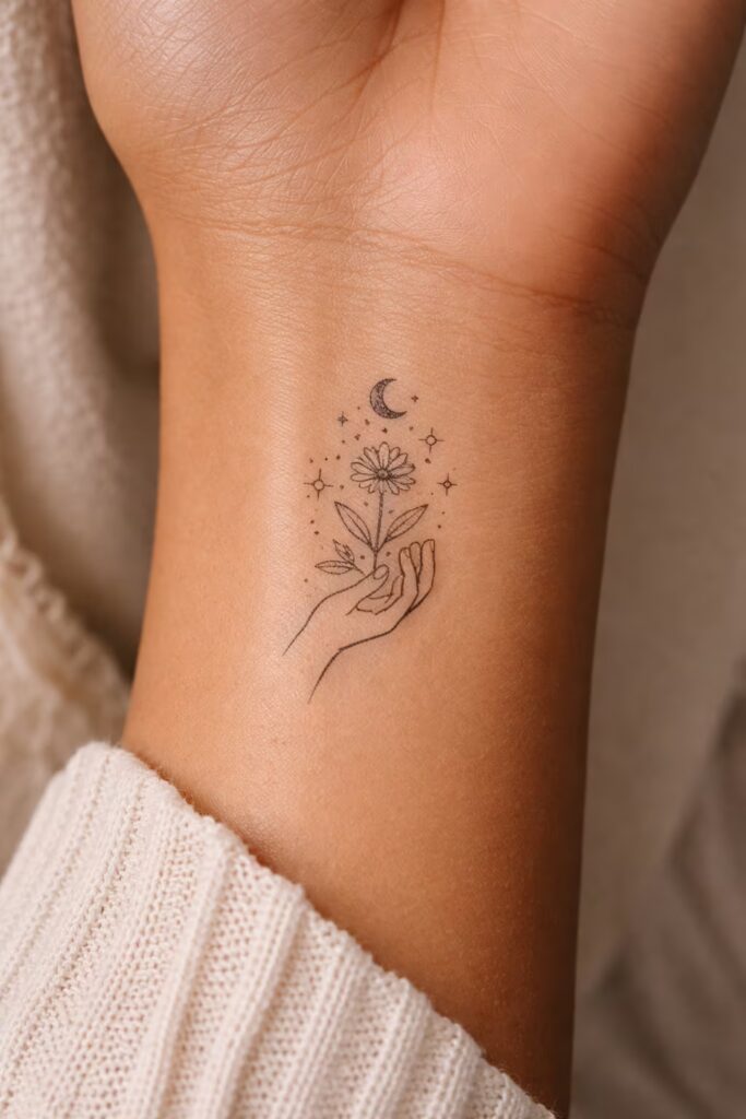 Daisy Healing Tattoo on Inner Wrist