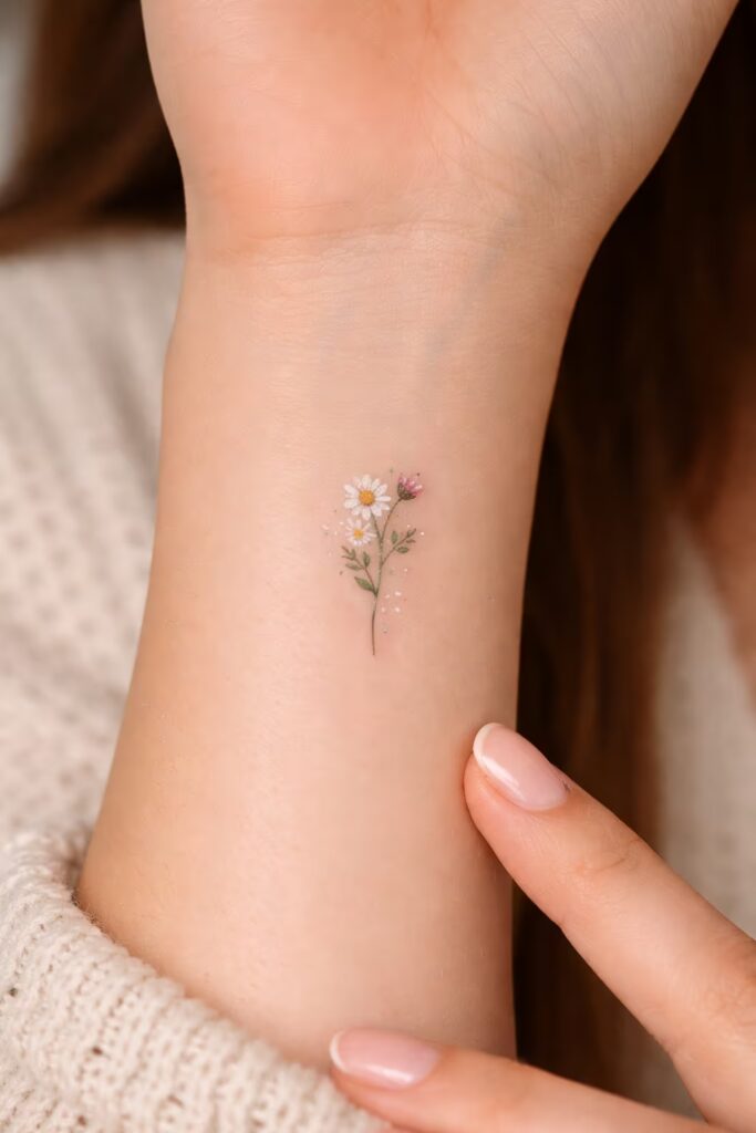 Daisy Small Wrist Tattoo
