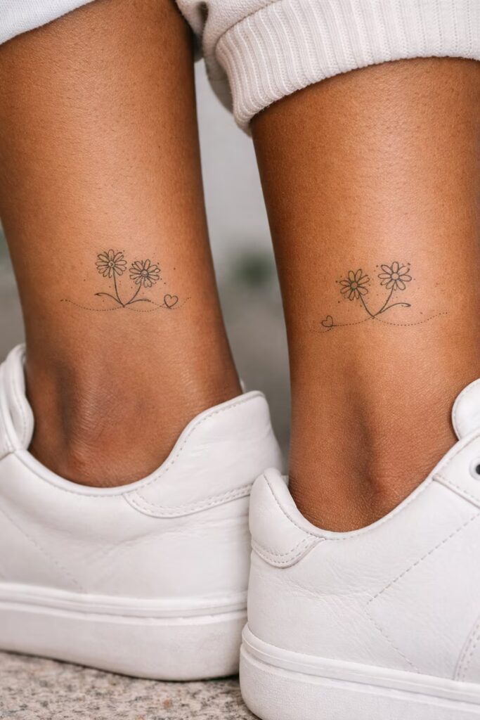 Delicate Daisy Tattoos on Ankles
