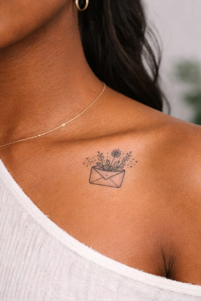 Envelope with Flowers Minimalist Tattoos with Meaning