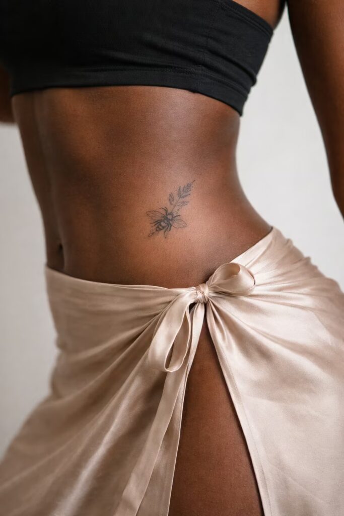 Fine Line Bee Side Tummy Tattoo for Women