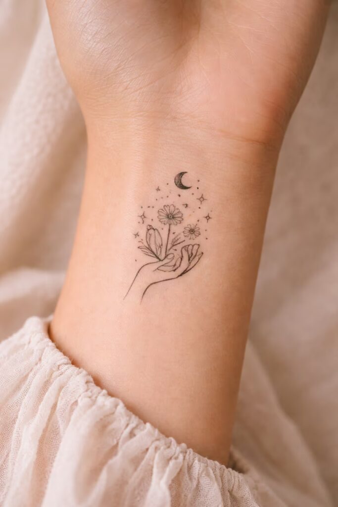 Floral Cradling on Inner Wrist