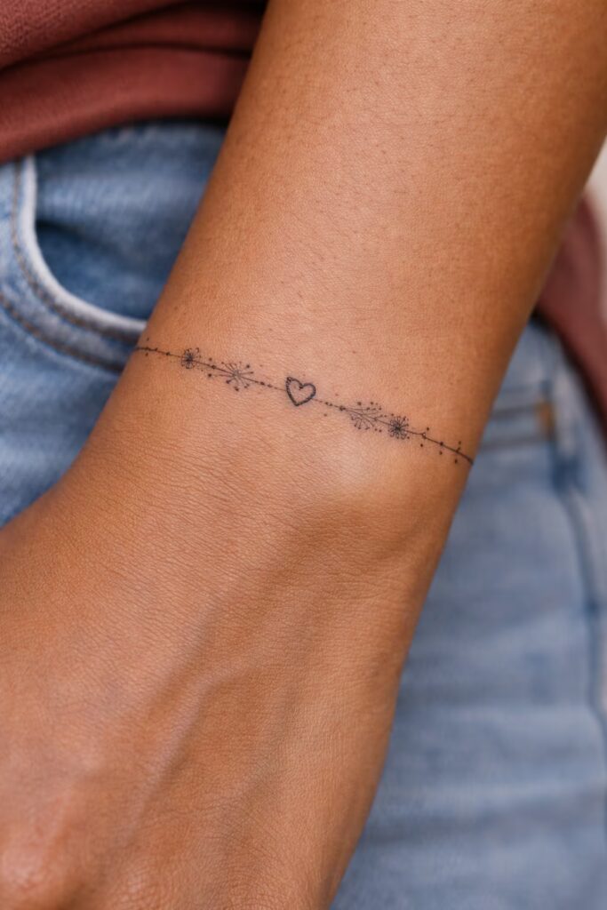 Floral Heart Thread Bracelet Tattoos For Women