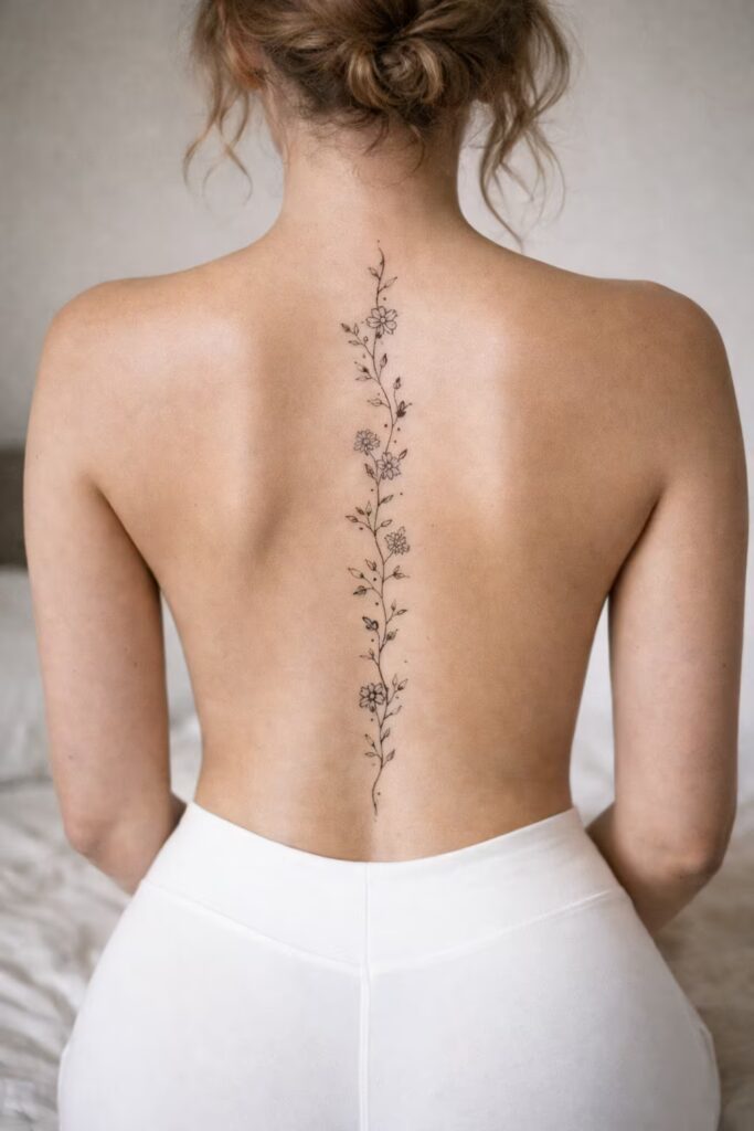 Nature-Inspired Back Tattoo for Women
