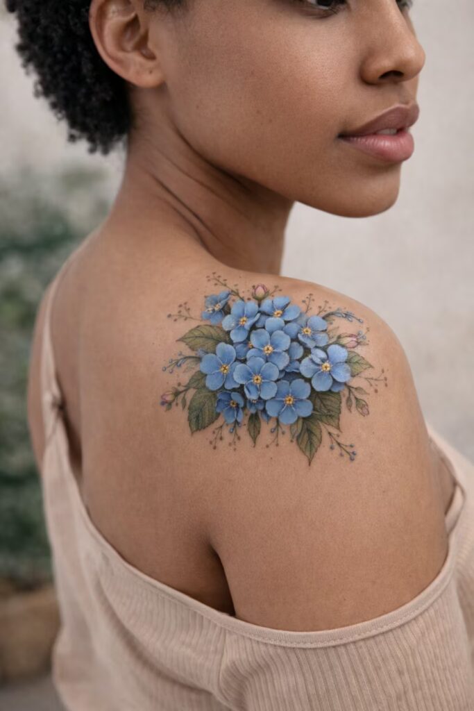 Forget-Me-Not Cluster Shoulder Tattoo