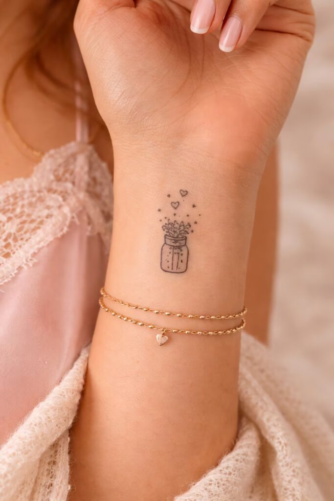 Love in a Wildflower Jar Healing Tattoo Idea For Women 