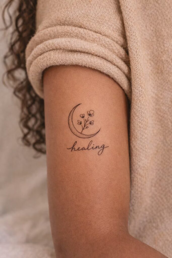 Moon & Cherry Blossom Healing Tattoo Idea for Women