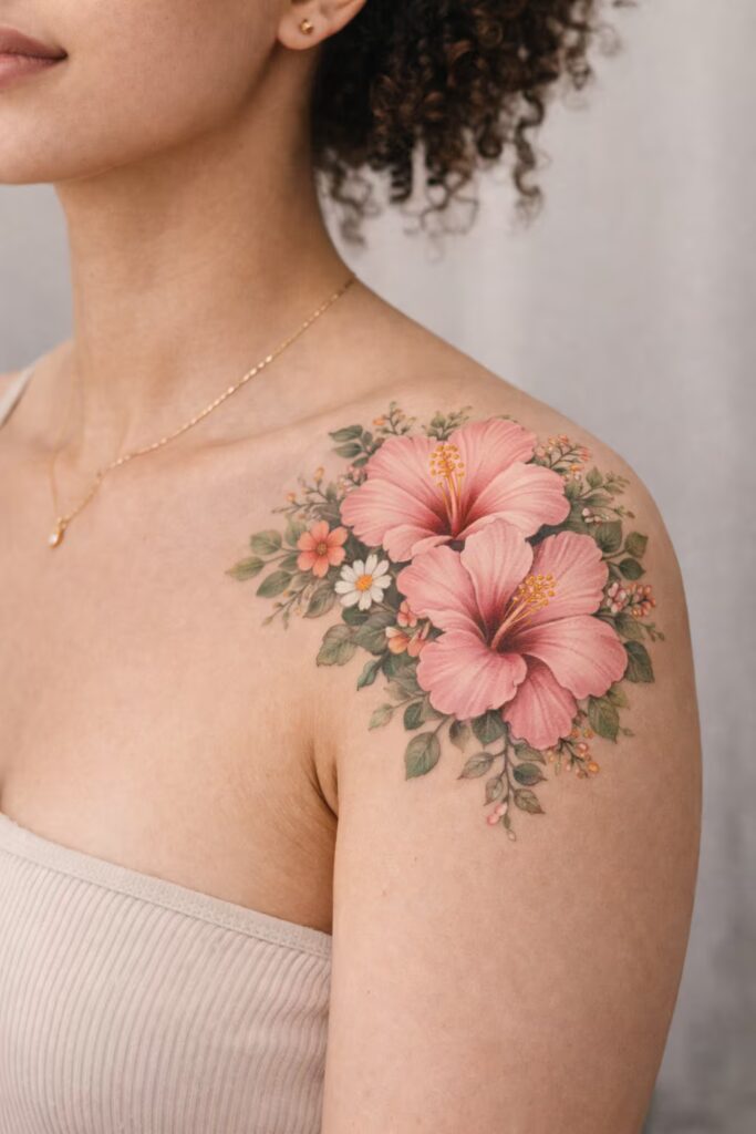 Hibiscus Shoulder Tattoo