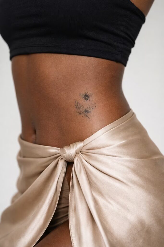 Honeybee & Floral Side Tummy Tattoo for Women