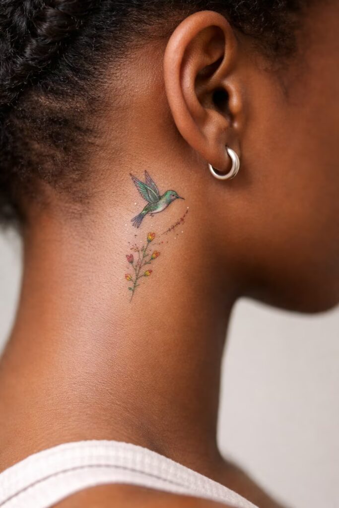 Hummingbird & Wildflower Small Tattoo