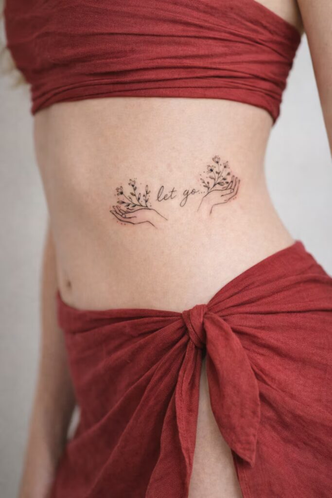 “Let Go” Botanical Side Tummy Tattoo for Women