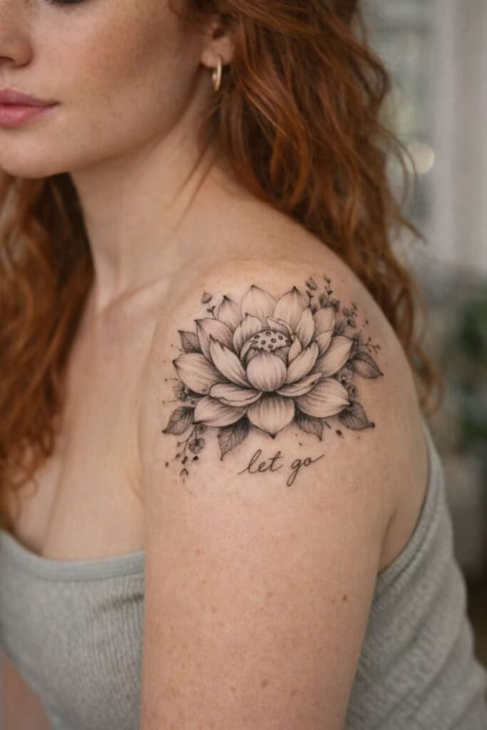 Lotus Awakening Shoulder Tattoo