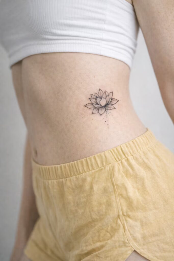 Lotus Bloom Side Tummy Tattoo for Women