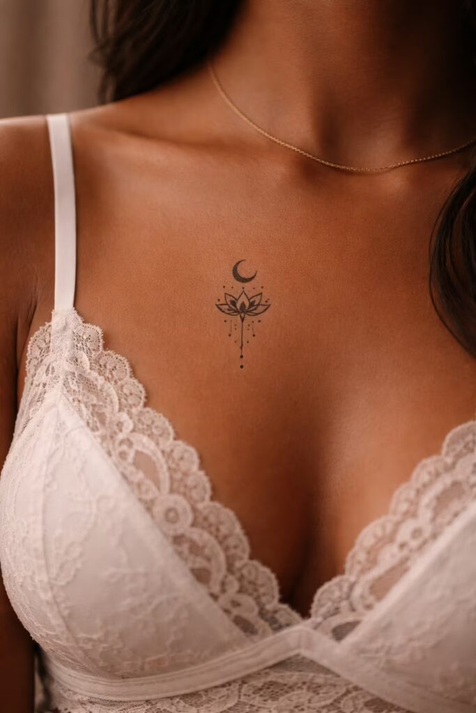 Lotus Crescent Feminine Energy Tattoo symbol