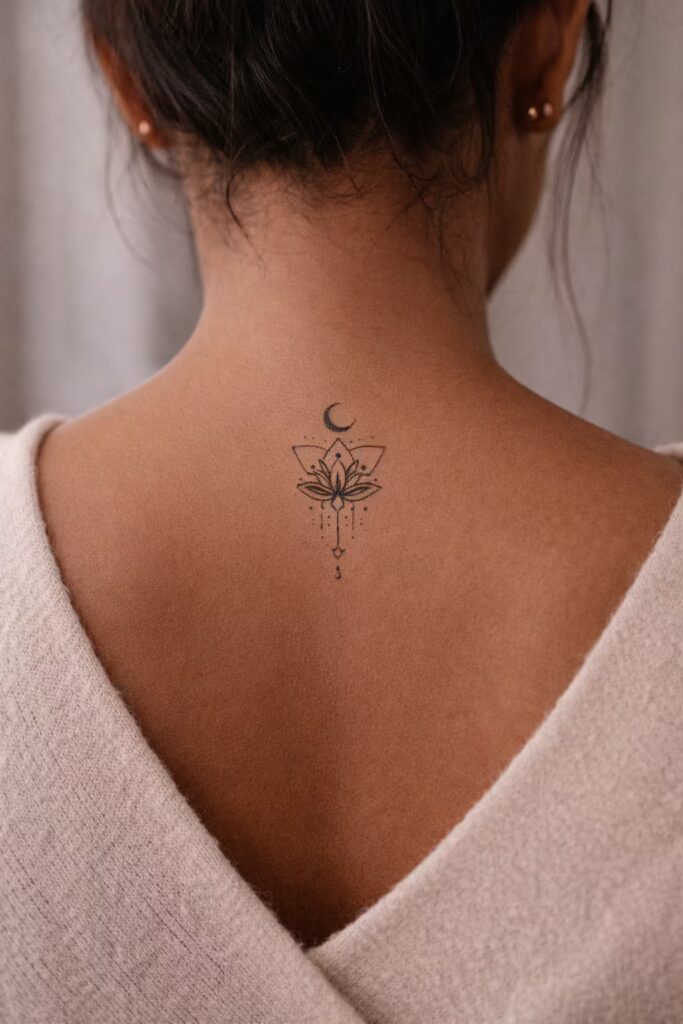 Lotus Triangle Back Feminine Energy Tattoo symbol