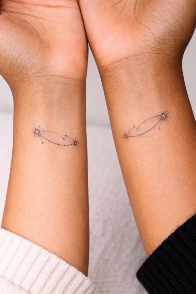 Matching Shooting Stars Small Tattoo Idea for Women