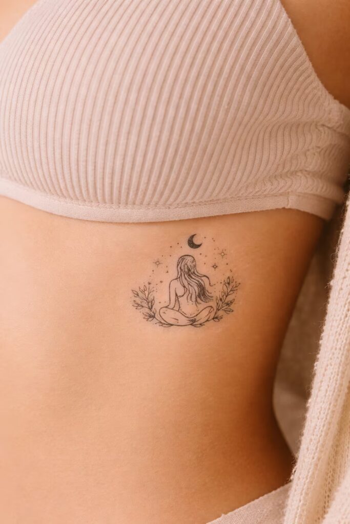 Meditative Flower Tattoo Beneath the Breast