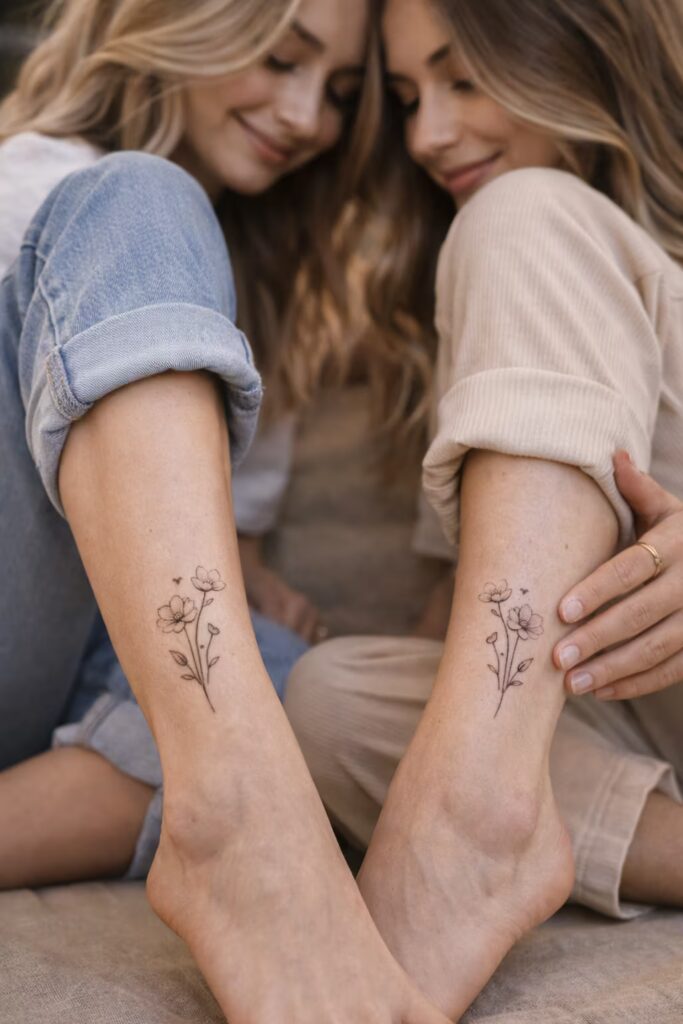 Minimal Floral (Ankle) Bff Tattoos