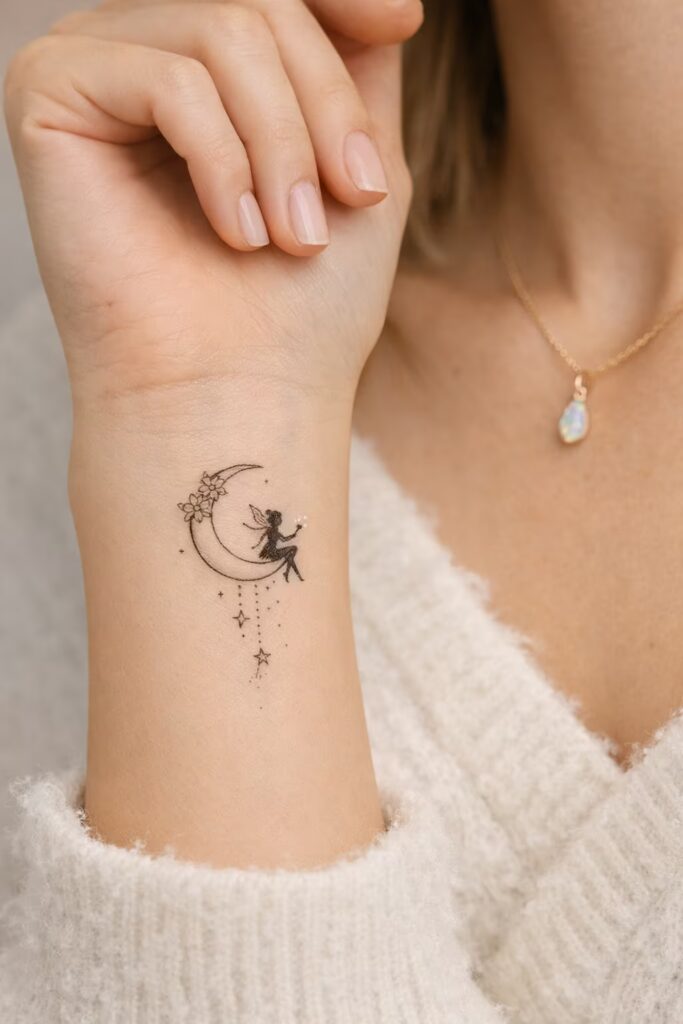 Moon Fairy Whisper Forearm Tattoo