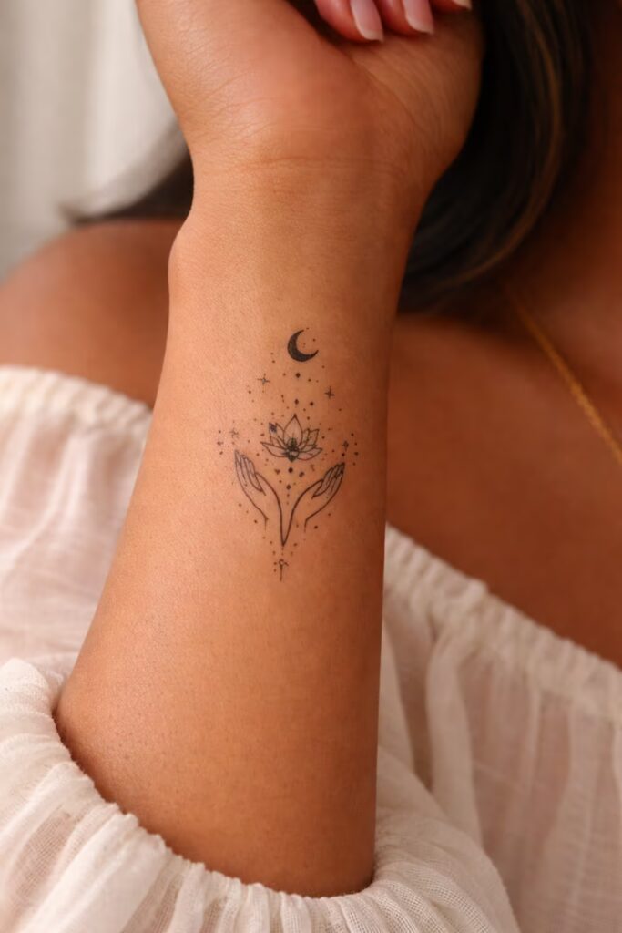 Moon & Lotus Harmony – Feminine Energy Tattoo Symbols