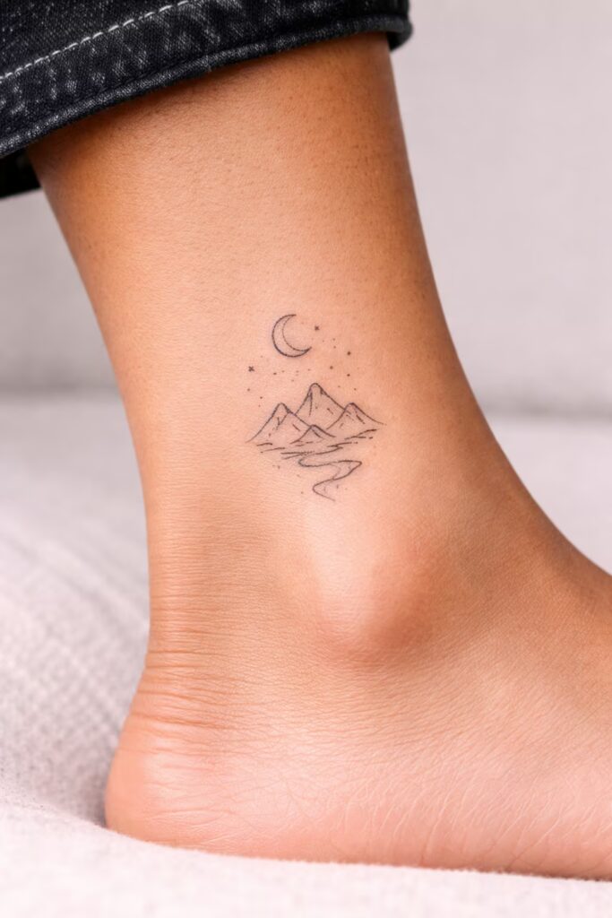 Moon, Mountains & River Small Tattoo Idea