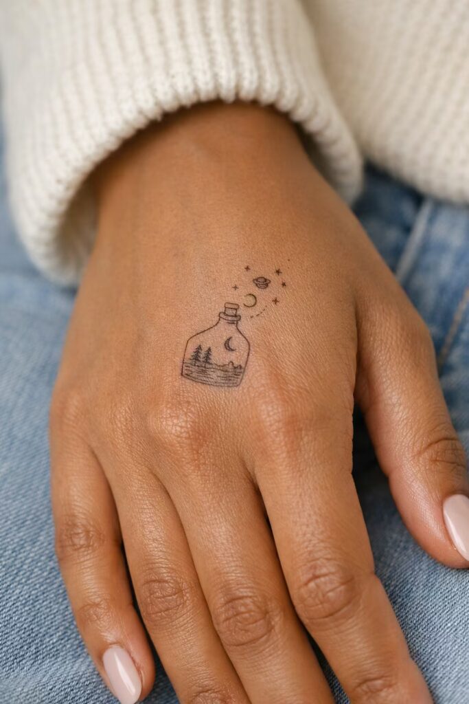 Moon in a Bottle Tattoo