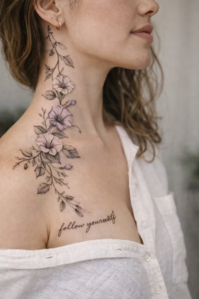 Morning Glory Vine Shoulder Tattoo