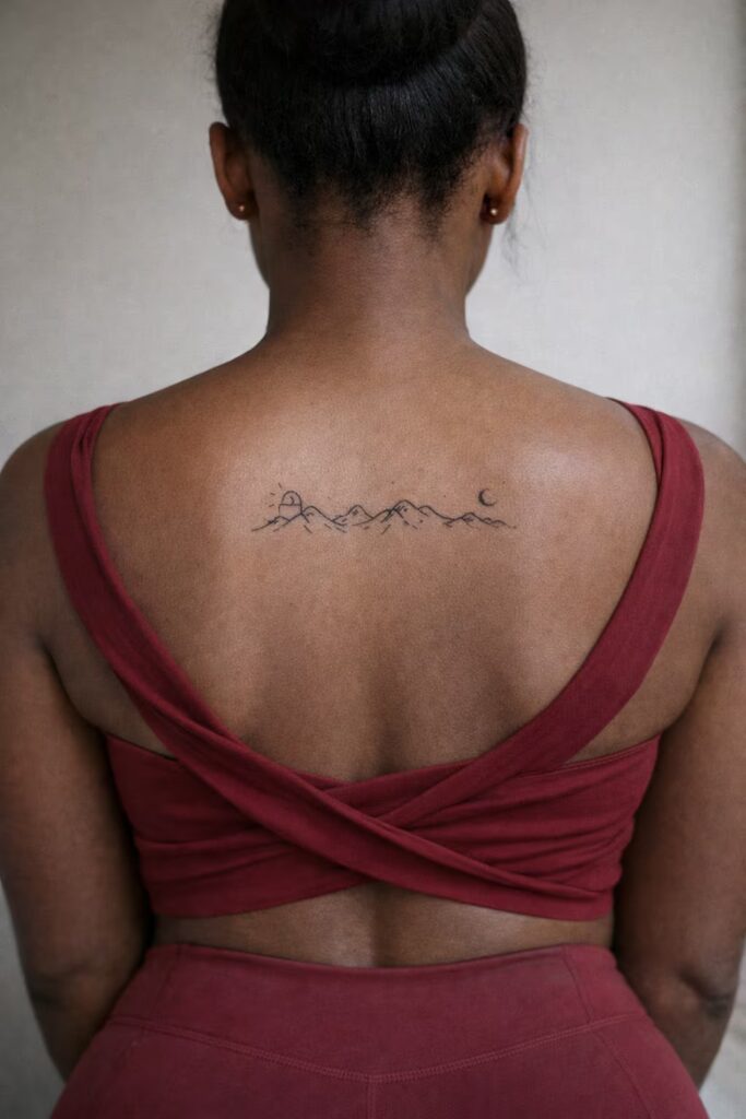 Mountain & Moon Women Back Tattoo Women