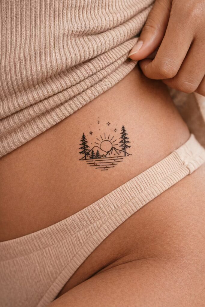 13. Nature’s Horizon Hip Tattoo