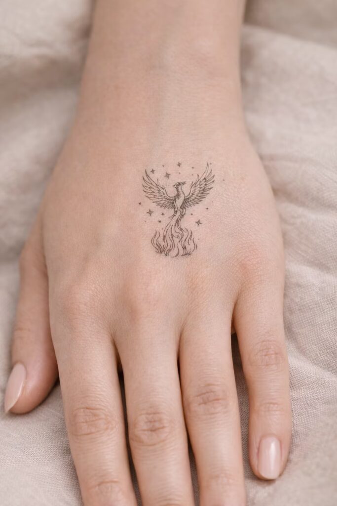 Phoenix Rebirth Creative Girly Hand Tattoo Design