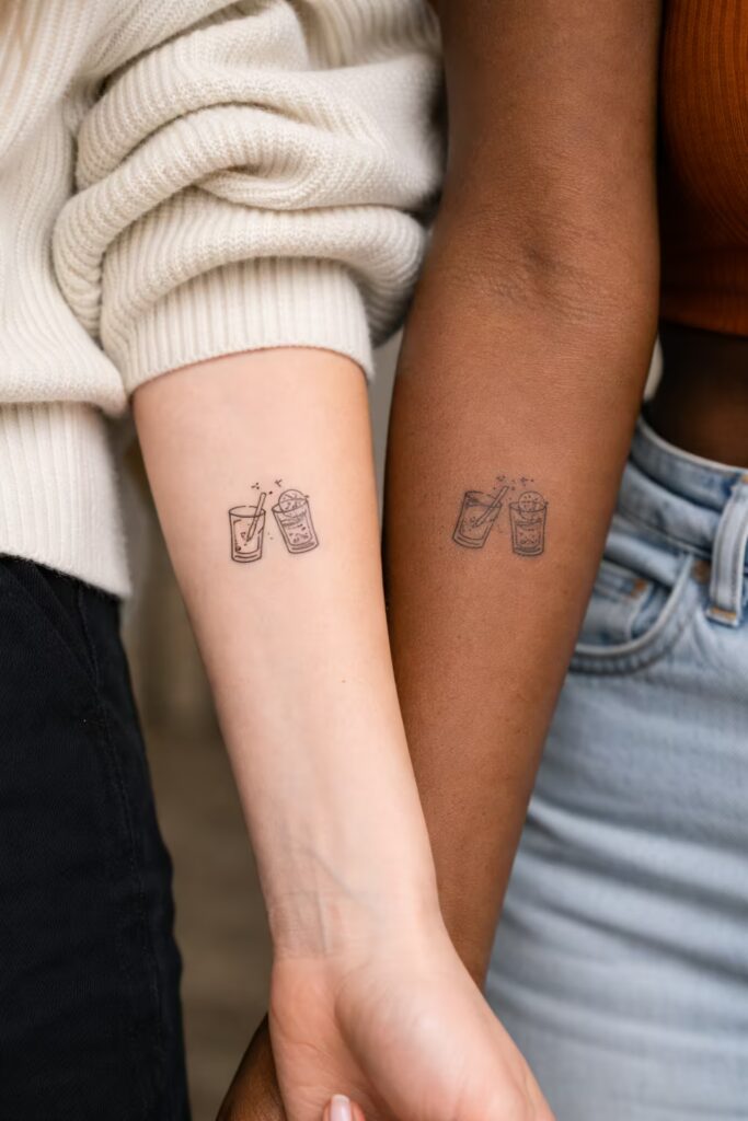 Quiet Toast Fine Line Bestie Tattoos