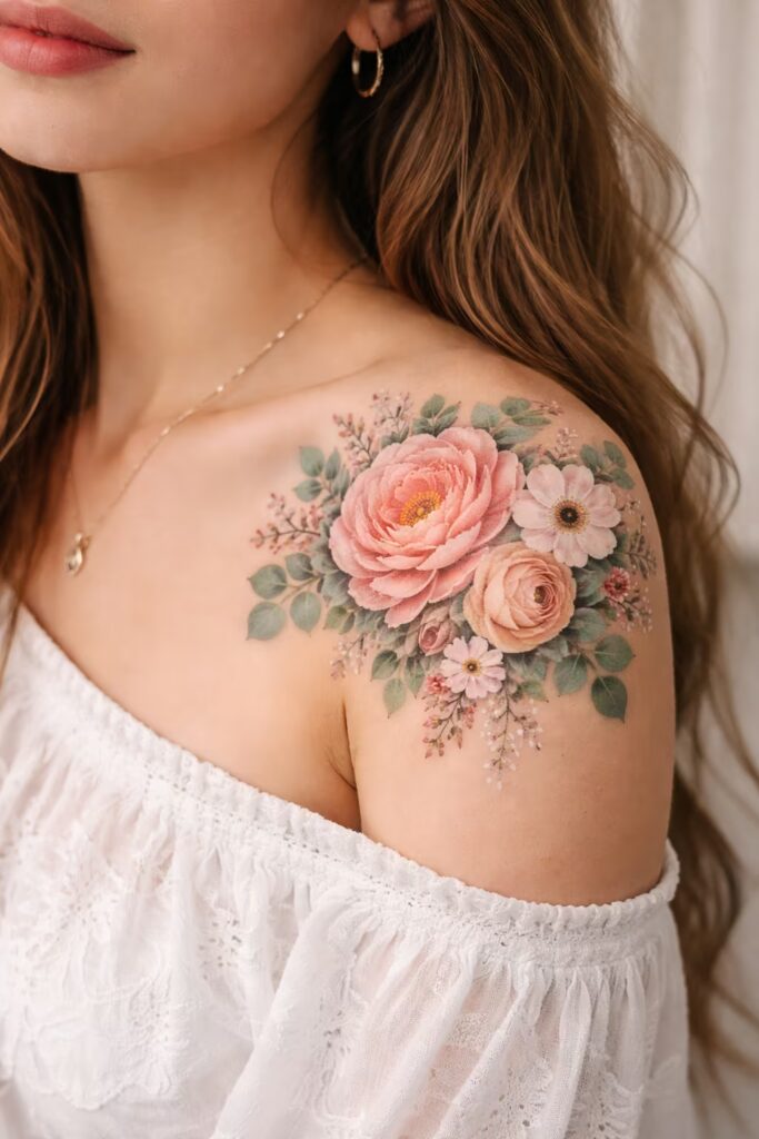 Rose Garden Shoulder Tattoo