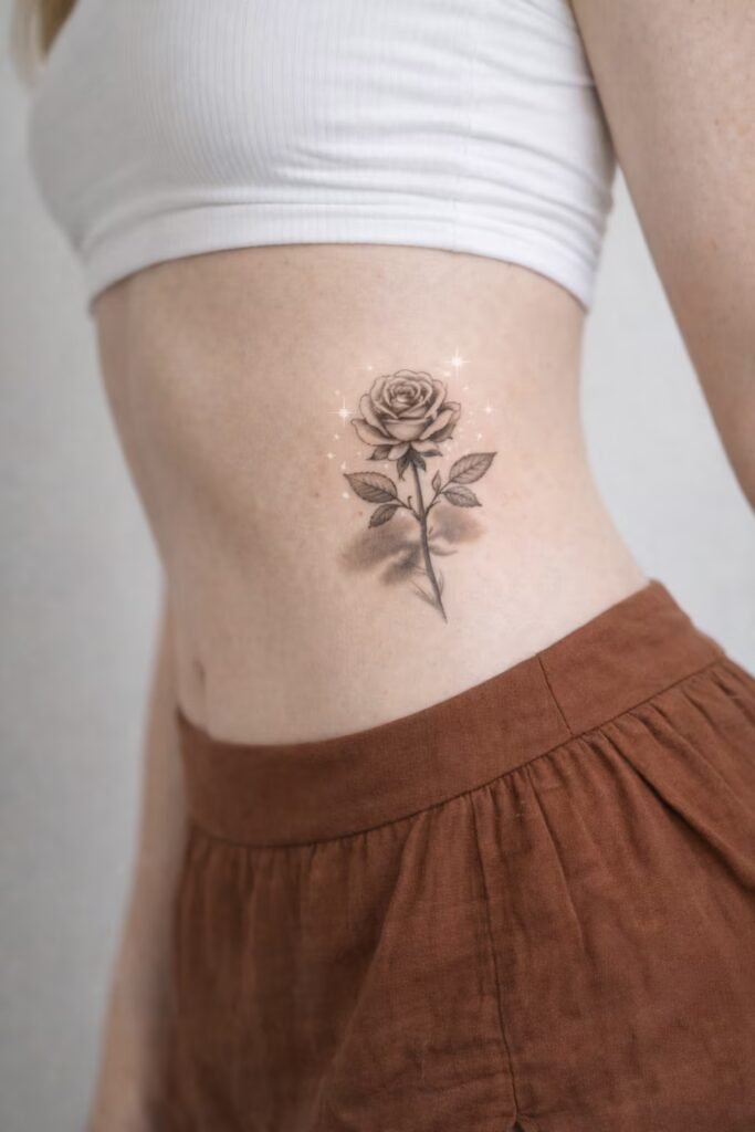 Rose Side Tummy Tattoo for Women