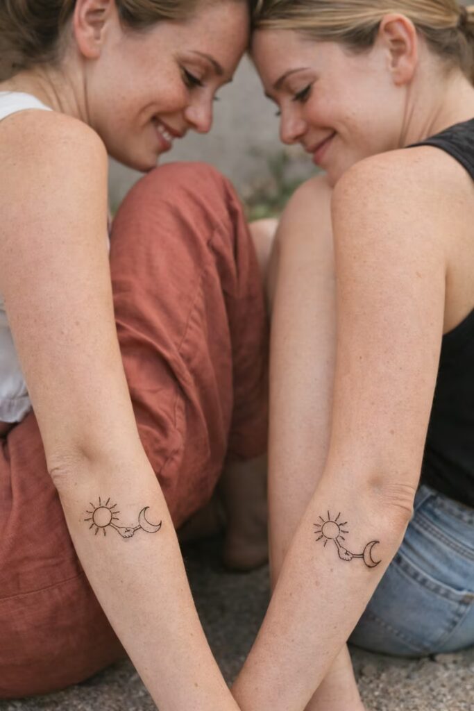 Sun & Moon Balance Bestie Tattoos with Quiet Symbolism