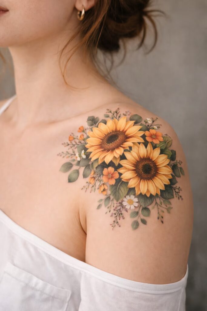 Sunflower Shoulder Tattoo