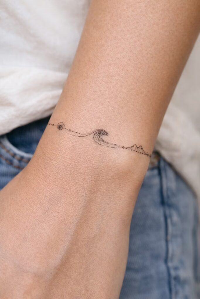 Wave & Horizon Bracelet Tattoos For Women