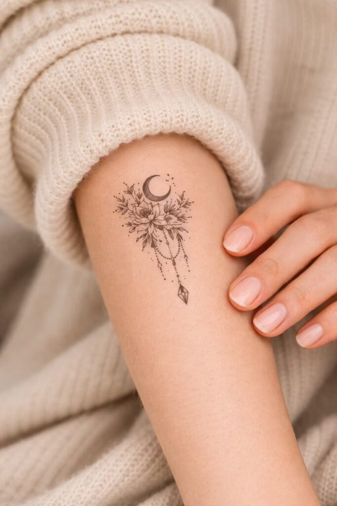 Wildflower Crescent Forearm Tattoo