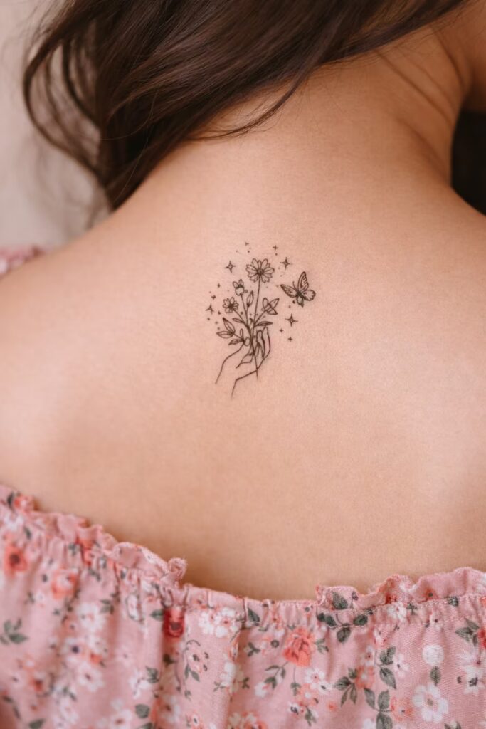Wildflower Tattoo on Upper Back Healing Tattoo