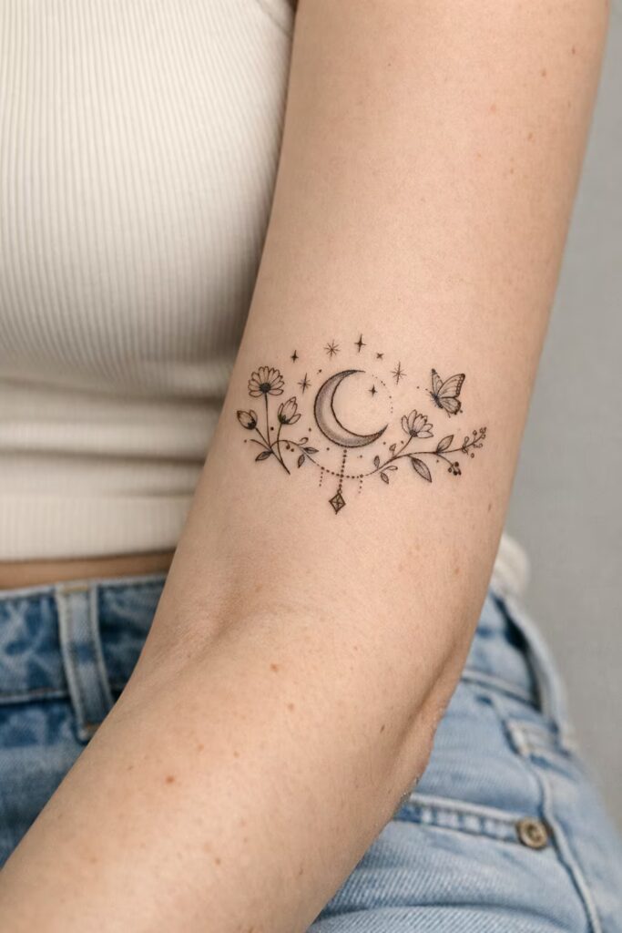 Celestial Blossom Forearm Tattoo