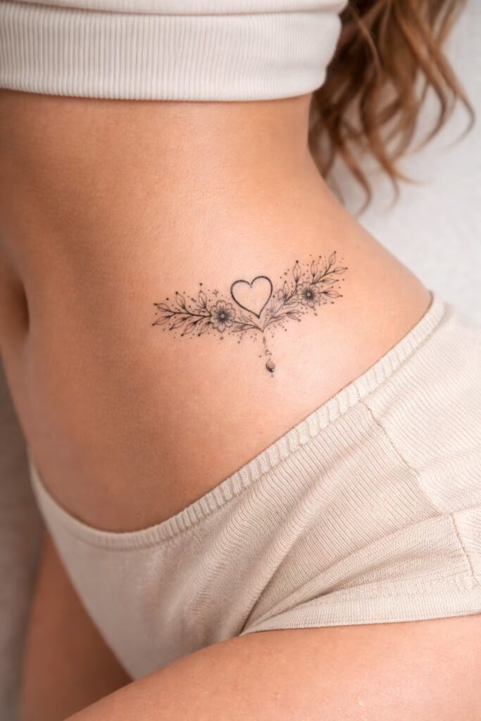 19. Confident Floral Heart Tattoo on Hip